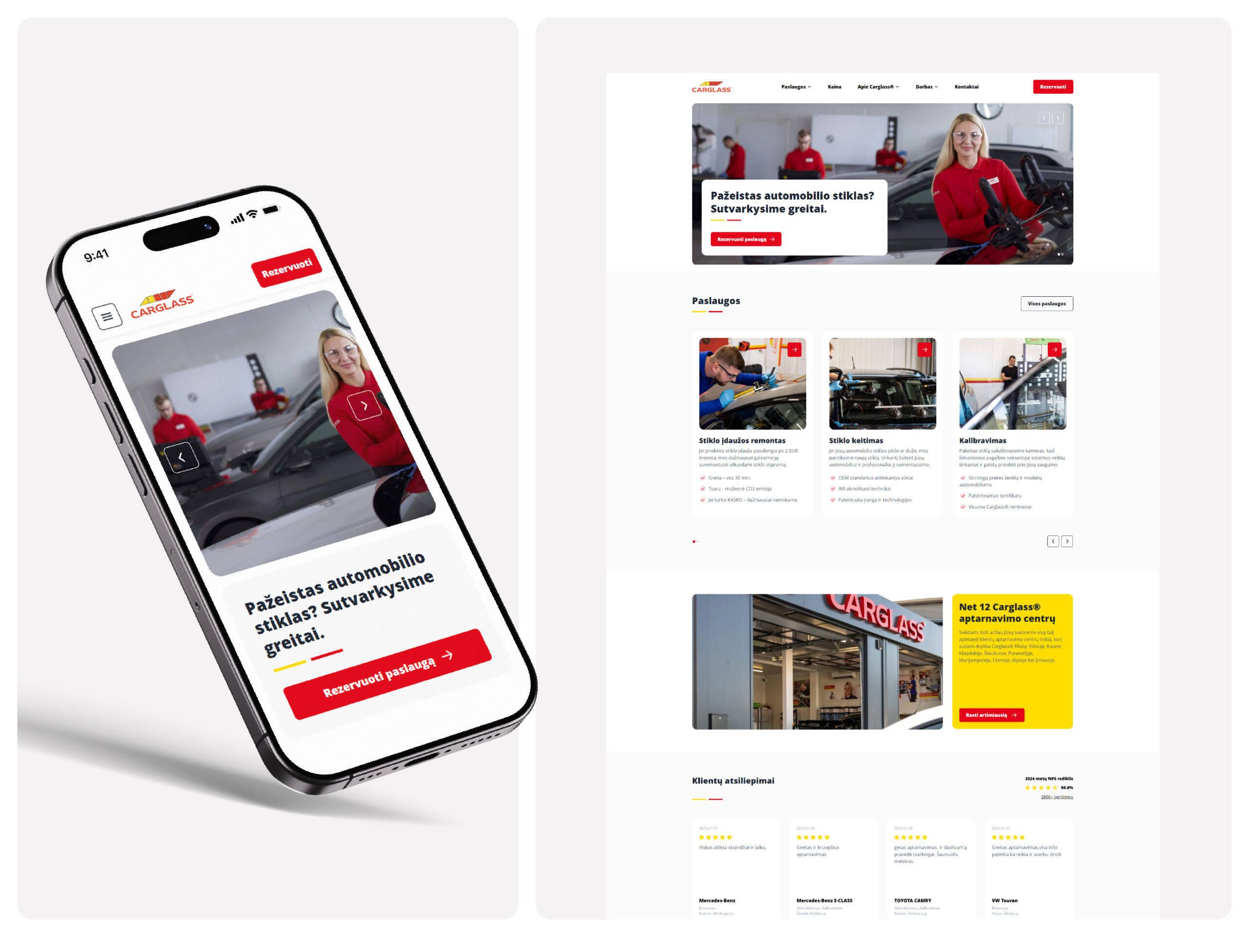 Carglass internetinės svetainės kūrimo pavyzdys